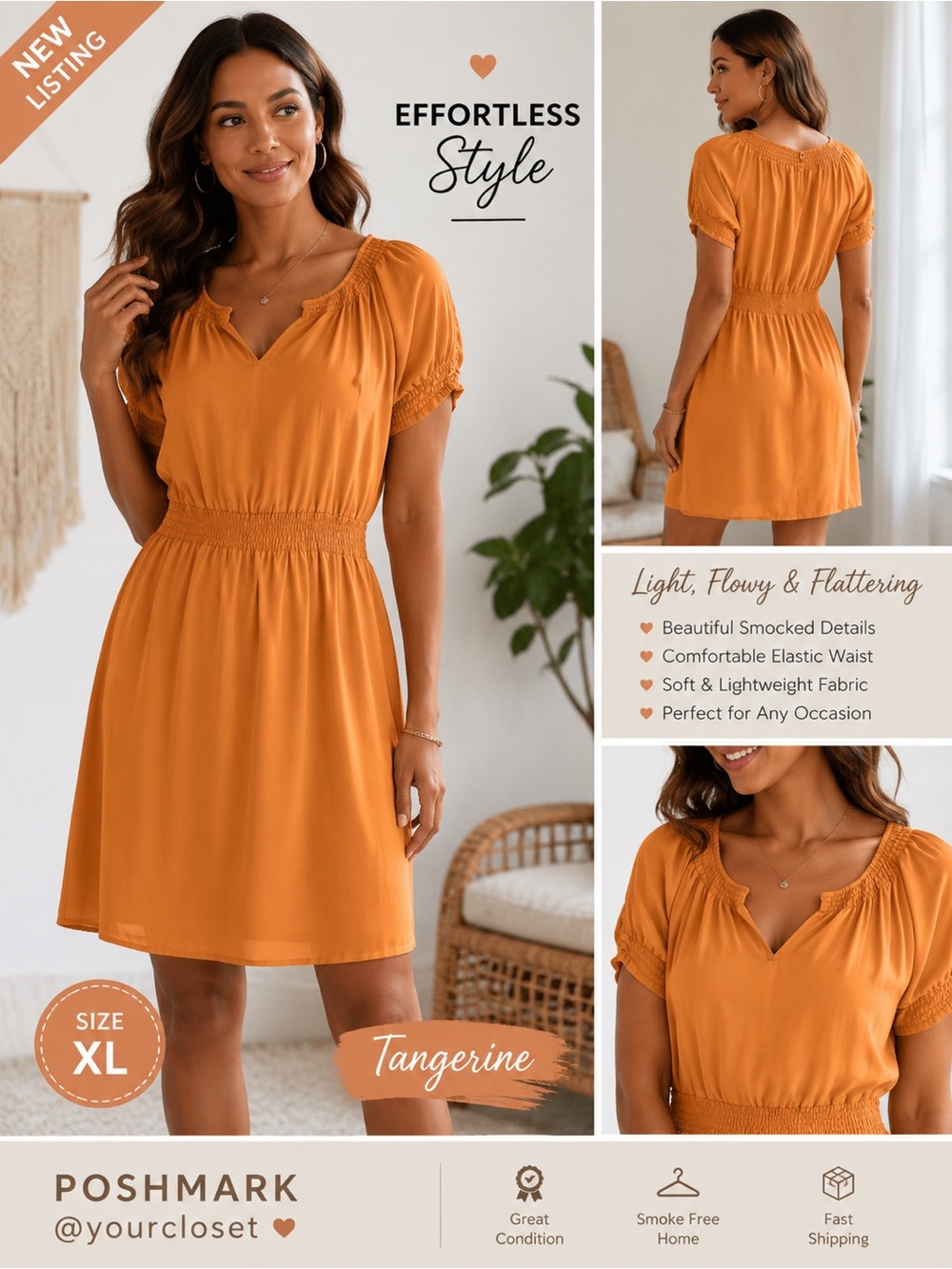 Talbots Orange Midi Silk Dress with Elastic Waist